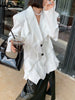 DEAT 2023 Autumn Women's Blazer Notched Loose Single Breasted Spliced Ruffles Long Sleeve Suit Jackets Female 17A654