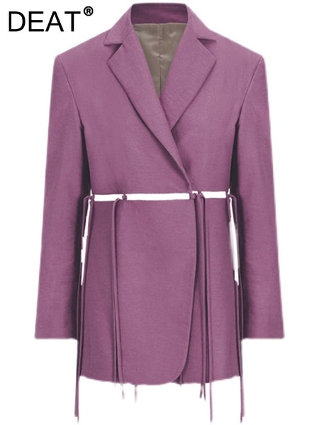 DEAT 2023 Autumn Women's Blazer Notched Sasshes Long Sleeve Solid Suit Jackets Loose Casual Female Tide 17A1093