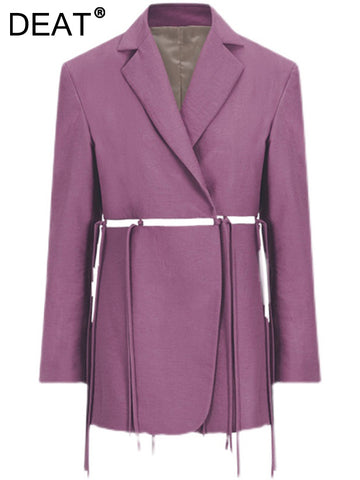 DEAT 2023 Autumn Women's Blazer Notched Sasshes Long Sleeve Solid Suit Jackets Loose Casual Female Tide 17A1093