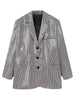 DEAT 2023 Autumn Women's Blzaer Turn-down Collar Single Breasted Sequins Loose Long Sleeve jackets Female 17A122