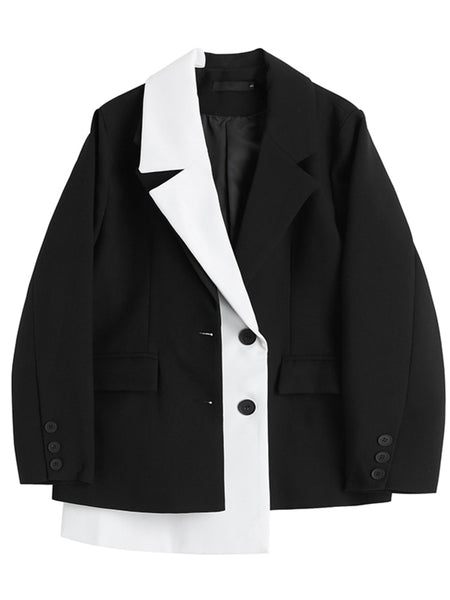 DEAT 2023 Autumn Women's Coat Temperament Versatile Notched Contrast Color Single Breasted Irregular Loose Casual WU00501L