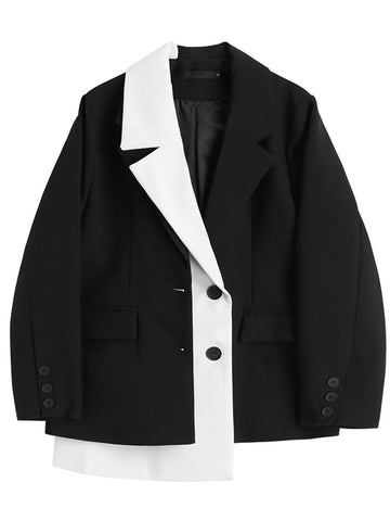 DEAT 2023 Autumn Women's Coat Temperament Versatile Notched Contrast Color Single Breasted Irregular Loose Casual WU00501L