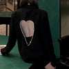 DEAT 2023 Autumn And Autumn Casual Long Sleeve Loose Blackless Heart-shaped Hollow Diamond Blazer Coat Women SL562