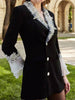 DEAT 2023 Autumn And Fit Women Clothes Single Breasted Lace Patchwork V-neck Flare Sleeves Slim Blazer WP84801L