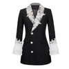 DEAT 2023 Autumn And Fit Women Clothes Single Breasted Lace Patchwork V-neck Flare Sleeves Slim Blazer WP84801L