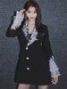 DEAT 2023 Autumn And Fit Women Clothes Single Breasted Lace Patchwork V-neck Flare Sleeves Slim Blazer WP84801L