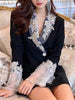 DEAT 2023 Autumn And Fit Women Clothes Single Breasted Lace Patchwork V-neck Flare Sleeves Slim Blazer WP84801L