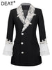 DEAT 2023 Autumn And Fit Women Clothes Single Breasted Lace Patchwork V-neck Flare Sleeves Slim Blazer WP84801L