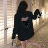 DEAT 2022 Autumn And Winter Casual Long Sleeve Loose Blackless Heart-shaped Hollow Diamond Blazer Coat Women SL562