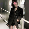 DEAT 2023 Autumn Autumn Casual Black Bright Silk Knitted Long Sleeve Suit Coat Women Temperament Tweed jackets SL547