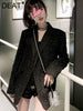 DEAT 2023 Autumn Autumn Casual Black Bright Silk Knitted Long Sleeve Suit Coat Women Temperament Tweed jackets SL547