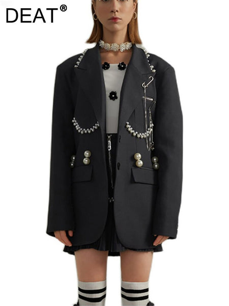 DEAT 2023 Autumn Autumn Long Sleeve Loose Single Breasted Pearl Grey Medium Length Slim Blazer Coat Women SH324