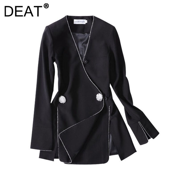DEAT 2023 V-neck Flare Lseeves Two Buttons Slim High Women Single Suit OL Sexy jackets All Match WD61801XL