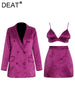 DEAT 2023 Women Notched Double Breasted Blazer Camisole Short High Waist Skirt Three-piece suit Fit Autumn 7E518