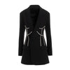 DEAT 2023 NewAutumn And Autumn Casual Long Sleeve Solid Color Slim Patchwork Bling Rhinestone Blazer Coat Women's SL685