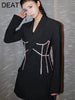 DEAT 2023 NewAutumn And Autumn Casual Long Sleeve Solid Color Slim Patchwork Bling Rhinestone Blazer Coat Women's SL685