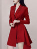 DEAT 2023 Spring Women's Dress Lapel Slim Belt Waist Long Sleeve Red Irregular Mini Dresses Elegant Female 17A545