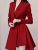 DEAT 2023 Spring Women's Dress Lapel Slim Belt Waist Long Sleeve Red Irregular Mini Dresses Elegant Female 17A545