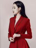 DEAT 2023 Spring Women's Dress Lapel Slim Belt Waist Long Sleeve Red Irregular Mini Dresses Elegant Female 17A545