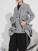DEAT 2023 autumn and winter women clothes notched plaided gray slim ruffles asymmetrical slim blazer WT42002
