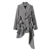 DEAT 2023 autumn and winter women clothes notched plaided gray slim ruffles asymmetrical slim blazer WT42002
