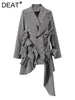 DEAT 2023 autumn and winter women clothes notched plaided gray slim ruffles asymmetrical slim blazer WT42002