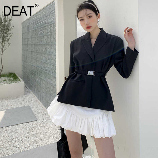 [DEAT]  Dress Two Pieces Suit Noyched Long Sleeve Slim Fit Women Black Folds Single Breasted Tide Fit 2022 7E120