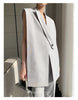 DEAT Women Sleeveless Notched Collar Button Suit Vest High Waist Sagging Straight Grey Pants Female Autumn 2023 17A2928