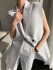 DEAT Women Sleeveless Notched Collar Button Suit Vest High Waist Sagging Straight Grey Pants Female Autumn 2023 17A2928
