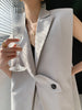 DEAT Women Sleeveless Notched Collar Button Suit Vest High Waist Sagging Straight Grey Pants Female Autumn 2023 17A2928
