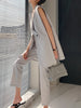 DEAT Women Sleeveless Notched Collar Button Suit Vest High Waist Sagging Straight Grey Pants Female Autumn 2023 17A2928