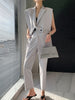 DEAT Women Sleeveless Notched Collar Button Suit Vest High Waist Sagging Straight Grey Pants Female Autumn 2023 17A2928