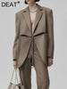 DEAT Women's Blazer Notched Long Sleeve Loose Patchwork Bandage Hollow Out Suit Jackets Female Autumn 2023 19J470