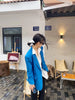 DEAT Women's Blazer Notched Loose Single Breasted Long Sleeve Blue Burrs Suit Jackets Female Autumn 2023 17A2644