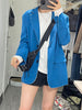 DEAT Women's Blazer Notched Loose Single Breasted Long Sleeve Blue Burrs Suit Jackets Female Autumn 2023 17A2644