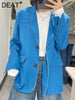 DEAT Women's Blazer Notched Loose Single Breasted Long Sleeve Blue Burrs Suit Jackets Female Autumn 2023 17A2644