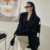 DEAT Women's Blazer Notched Loose Single Breasted Long Sleeve Cut Out Suit Jackets Female Tide Summer 2023 17A2209