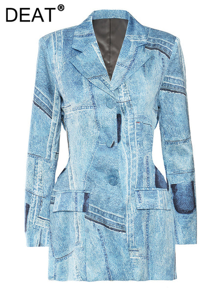 DEAT Women's Blazer Notched Loose Single Breasted Long Sleeve Hollow Out Graffiti Suit Jackets Summer 2023 17A1657