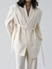 DEAT Women's Blazer Notched Loose Single Breasted Long Sleeve Ribbon White Suit Jackets Female Autumn 2023 17A2004H