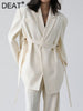 DEAT Women's Blazer Notched Loose Single Breasted Long Sleeve Ribbon White Suit Jackets Female Autumn 2023 17A2004H