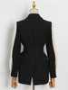 DEAT Women's Blazer Notched Loose Spliced Mesh Long Sleeve Belt Wasit Suit Jackets Female Summer 2023
