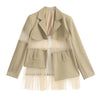 DEAT Women's Blazer Notched Single Breasted Long Sleeve Patchwork Gauze Suit Jackets Female Tide Autumn 2023 17A2456