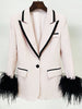 DEAT Women's Blazer Notched Slim Single Button Long Sleeve Feather Patchwork Suit Jackets Female Summer 2023 17A2295