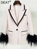 DEAT Women's Blazer Notched Slim Single Button Long Sleeve Feather Patchwork Suit Jackets Female Summer 2023 17A2295