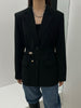 DEAT Women's Blazer Notched Collar Single Breasted Long Sleeve Metal Buckle Belt Suit Jackets Autumn 2023 17A981H