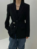 DEAT Women's Blazer Notched Collar Single Breasted Long Sleeve Metal Buckle Belt Suit Jackets Autumn 2023 17A981H