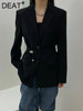 DEAT Women's Blazer Notched Collar Single Breasted Long Sleeve Metal Buckle Belt Suit Jackets Autumn 2023 17A981H
