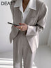 DEAT Women's Blazer V-neck Loose Single Breasted Apricot  Pockets Long Sleeve Suit Jackets Autumn 2023 Tide 17A4085