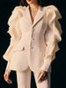 DEAT Women's Blazezr Notched Single Breasted Mesh Reffles Long Sleeve Suit Jackets Temperament Autumn 2023 17A2516