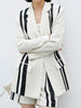 DEAT Women's Notched Loose Single Breasted Striped Long Sleeve Blazer And High Waist Shorts Autumn 2023 17A2726